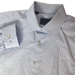 David Donahue Dress Shirt Blue White Micro Check 16 34/35